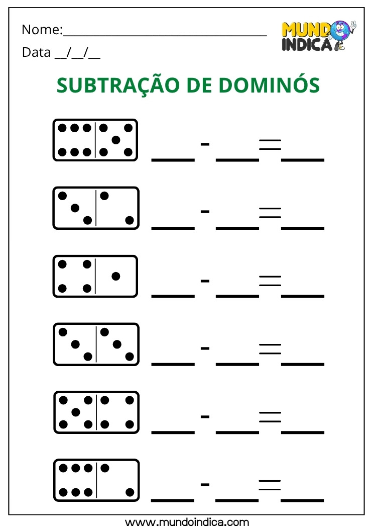 Atividade de Matemática para os Anos Iniciais com Subtração dos Dominós