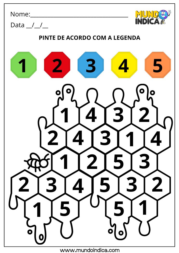Atividade de Matemática para os Anos Iniciais do Ensino Fundamental com Pintura dos Números Conforme a Legenda de Cores