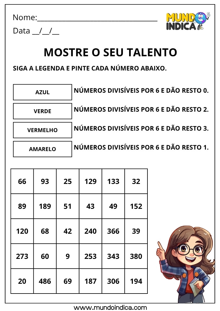 Atividade de Matemática para os Anos Iniciais do Ensino Fundamental sobre Números Divisíveis