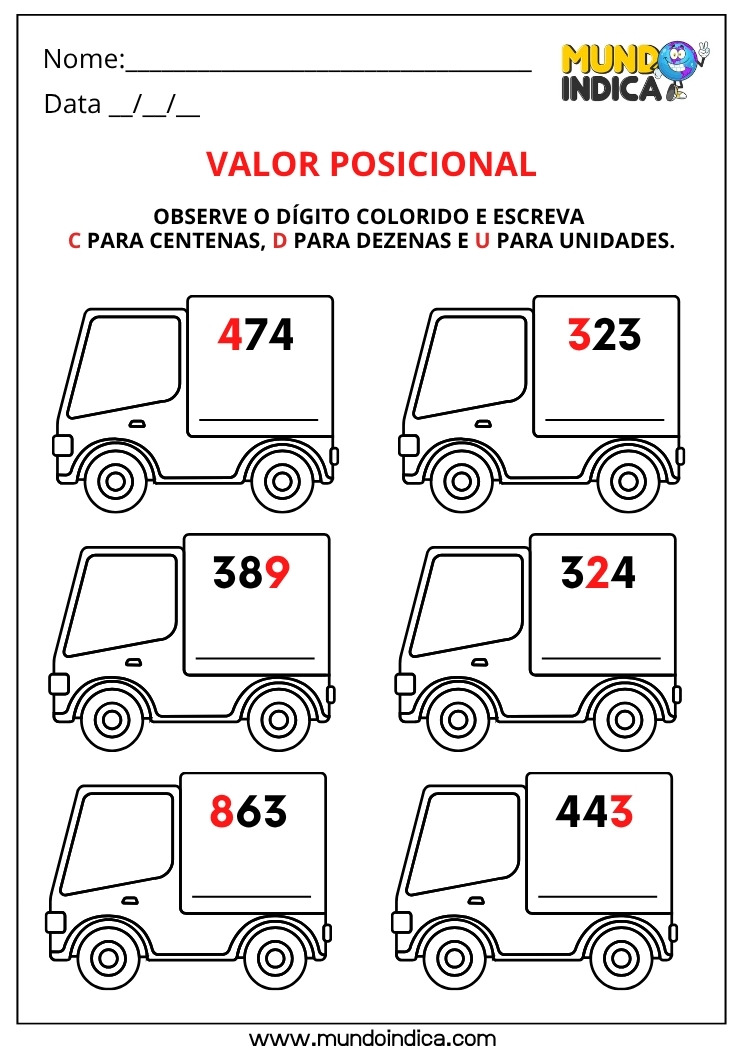 Atividade de Matemática para os Anos Iniciais do Ensino Fundamental sobre Valor Posicional