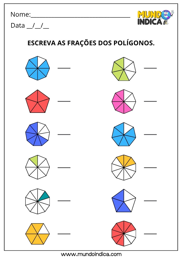 Atividade de Matemática para os Anos Iniciais do Fundamental Escreva as Frações dos Polígonos