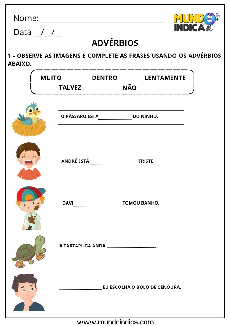 Atividade de Português Complete as Frases Usando os Advérbios para Imprimir