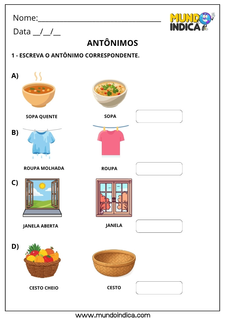 Atividade de Português Escreva o Antônimo Correspondente para Imprimir