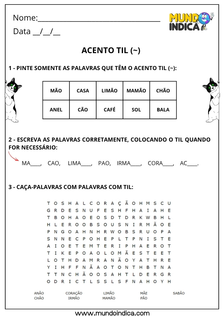 Atividade de Português com Acento Til para Imprimir