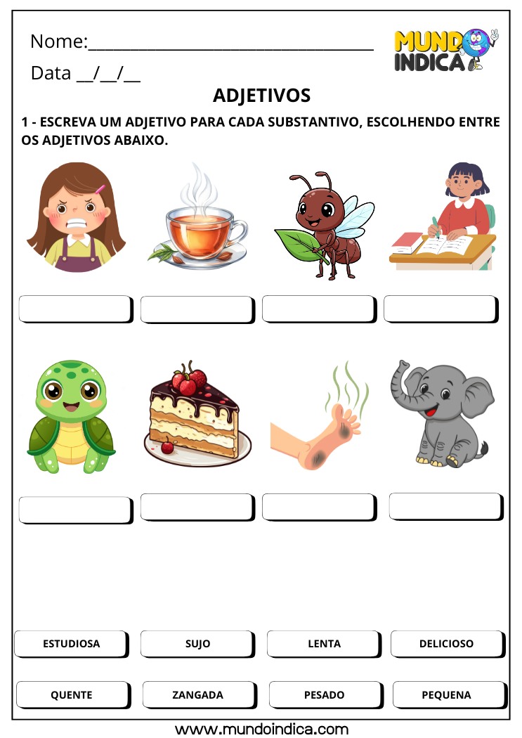 Atividade de Português com Adjetivos para Imprimir