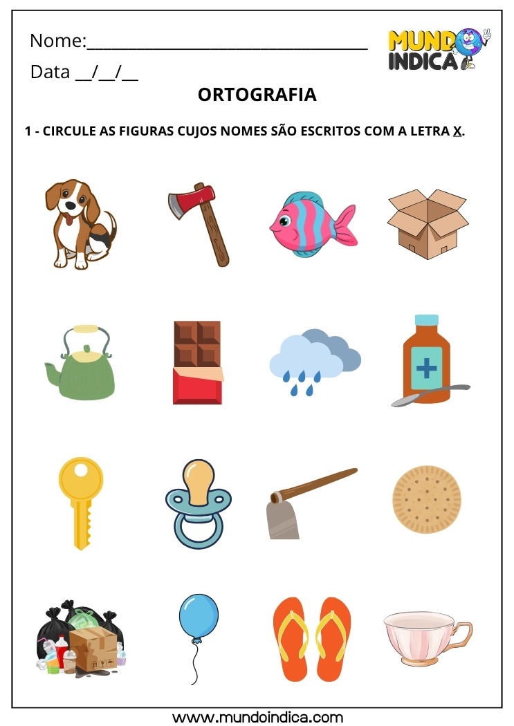 Atividade de Português com Ortografia Circule os Nomes Escritos com a Letra X para Imprimir