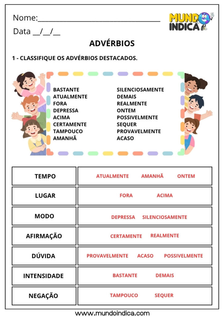 Atividades de Português com Advérbios para Imprimir