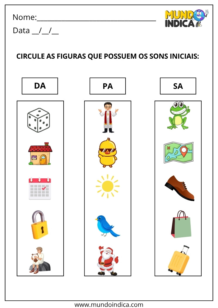 Atividade de Português para os Anos Iniciais do Ensino Fundamental Circule as Figuras que Possuem os Sons Iniciais para Imprimir