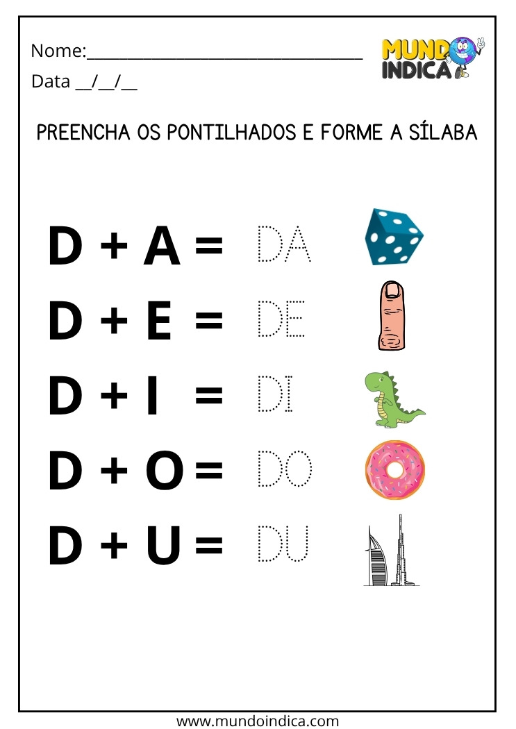 Atividade de Português para os Anos Iniciais do Ensino Fundamental Forme Sílabas Preenchendo os Pontilhados para Imprimir