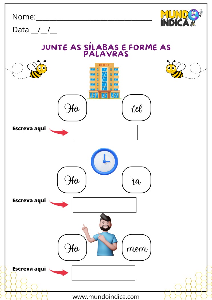 Atividade de Português para os Anos Iniciais do Ensino Fundamental Junte as Sílabas e Forme Palavras para Imprimir