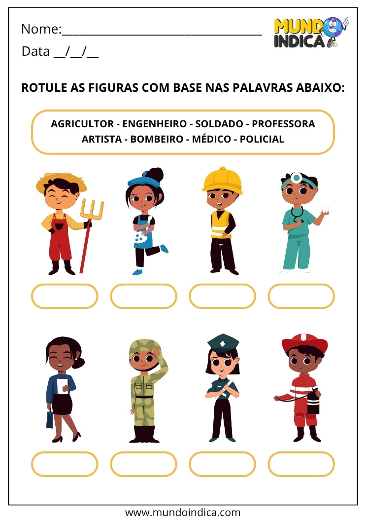 Atividade de Português para os Anos Iniciais do Ensino Fundamental com Vocabulário de Profissões para Imprimir