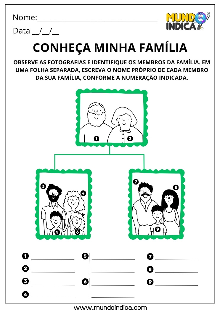 Atividade sobre Família para Educação Infantil Complete os Nomes dos Membros da sua Família