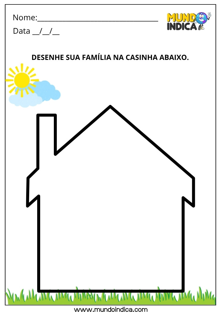 Atividade sobre Família para Educação Infantil Desenhe sua Família na Casinha para Imprimir