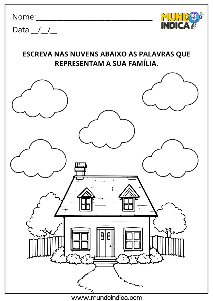 Atividade sobre Família para Educação Infantil Escreva nas Nuvens Palavras que Representam a sua Família para Imprimir