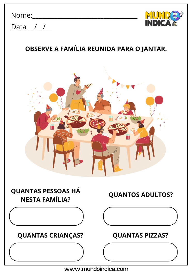 Atividade sobre Família para Educação Infantil com Percepção Visual e Contagem para Imprimir
