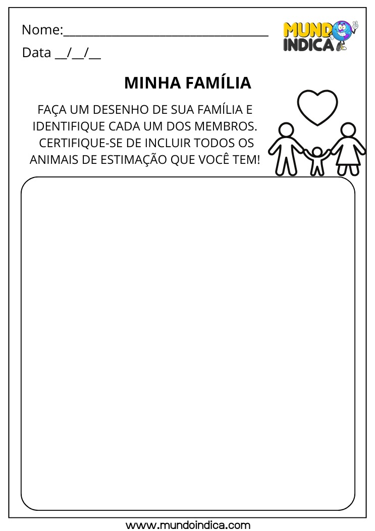 Atividade sobre Família para Educação Infantil para Desenhar os Membros da Família e os Animais de Estimação para Imprimir