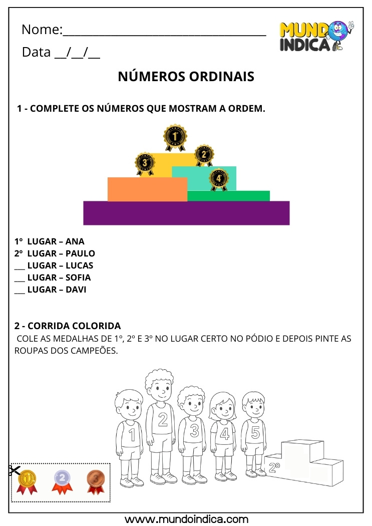 Atividade com Números Ordinais para 1º ano e 2º ano para Imprimir 4