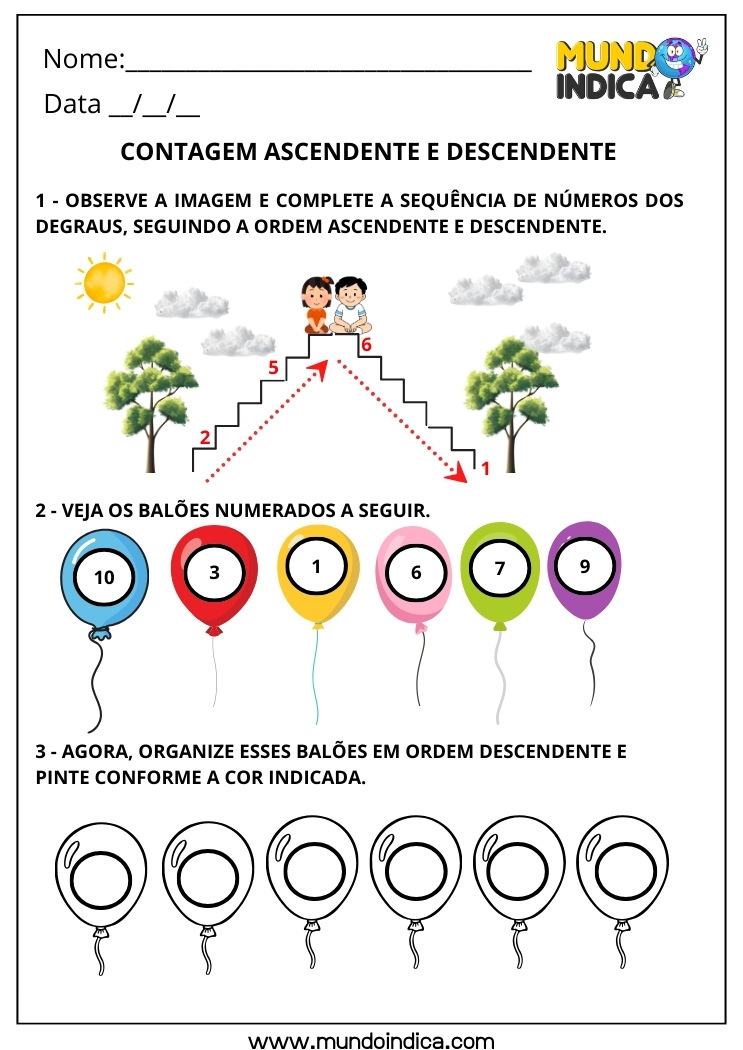 Atividade de Contagem Ascendente e Descendente para o 1º ano para Imprimir 1