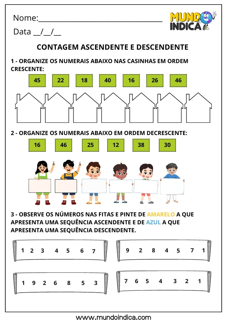 Atividade de Contagem Ascendente e Descendente para o 1º ano para Imprimir 2