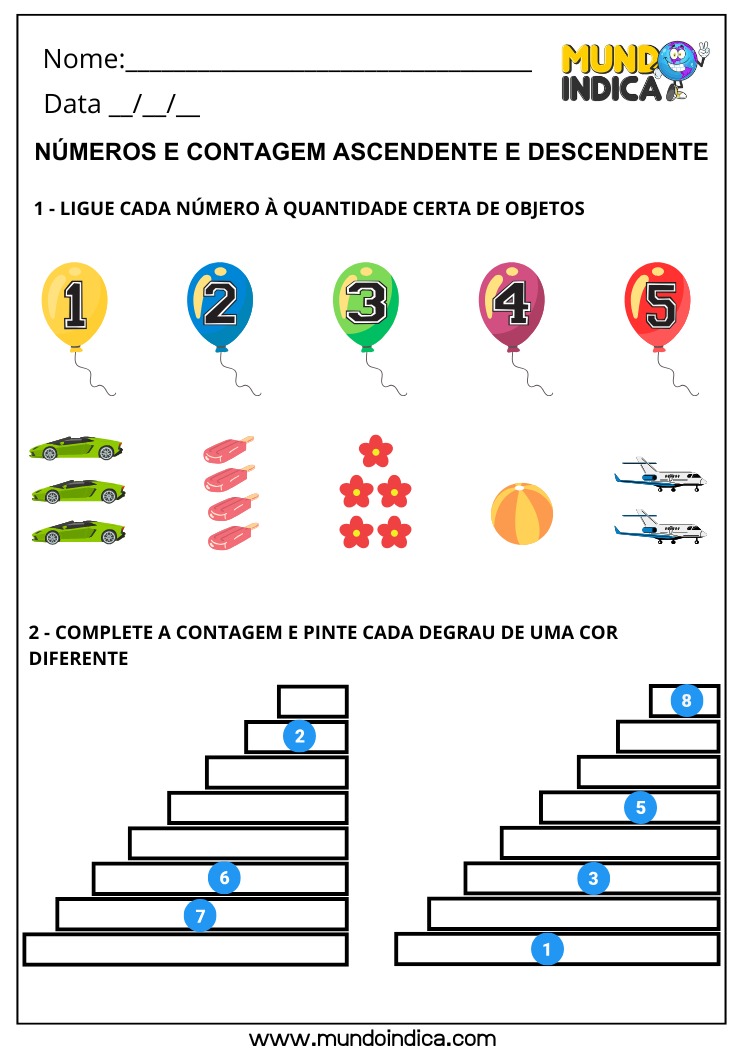 Atividade de Contagem Ascendente e Descendente para o 1º ano para Imprimir 3