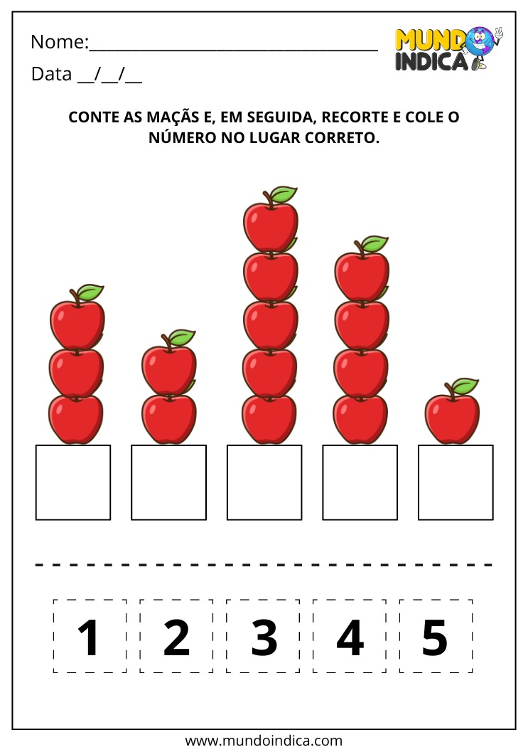 Atividade de Contagem com Recorte e Colagem para o 1º Ano para Imprimir