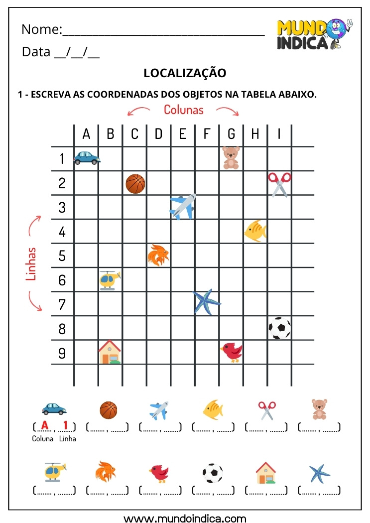Atividade de Localização para o 1º ano para Imprimir