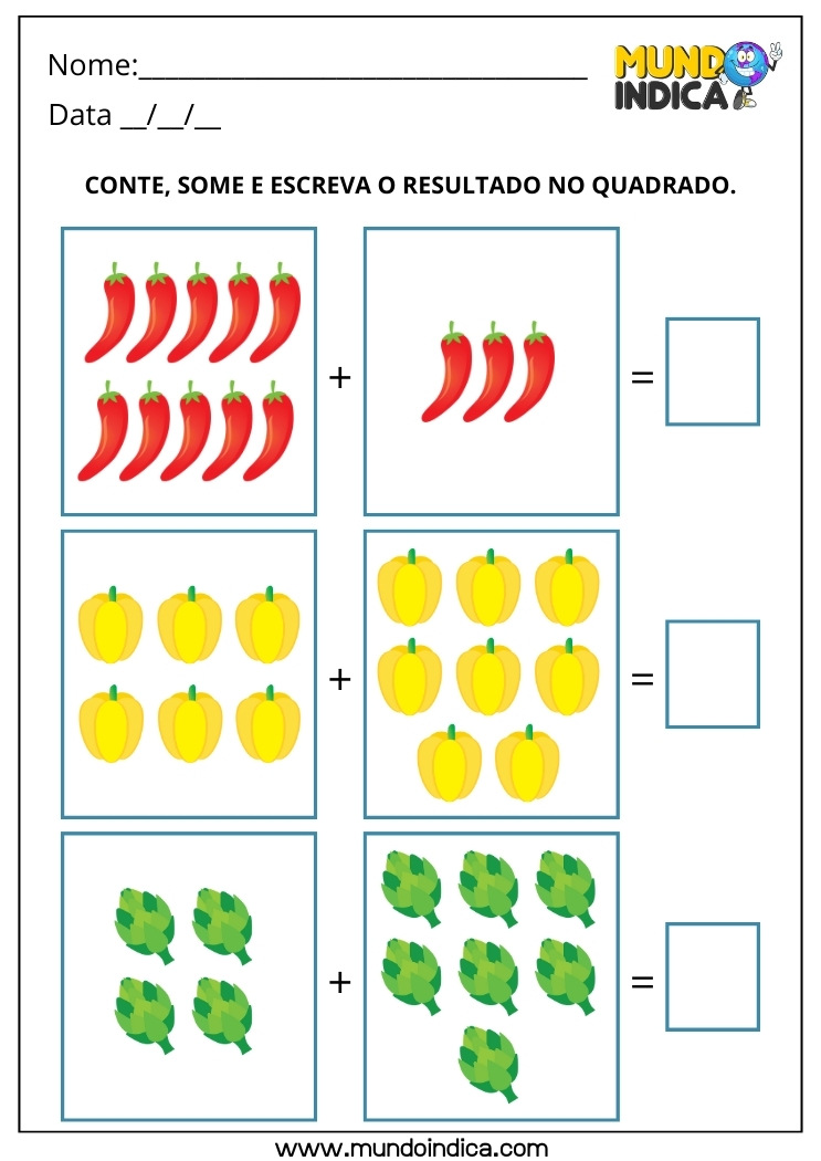 Atividade de Matemática 1º ano com Adição dos Alimentos