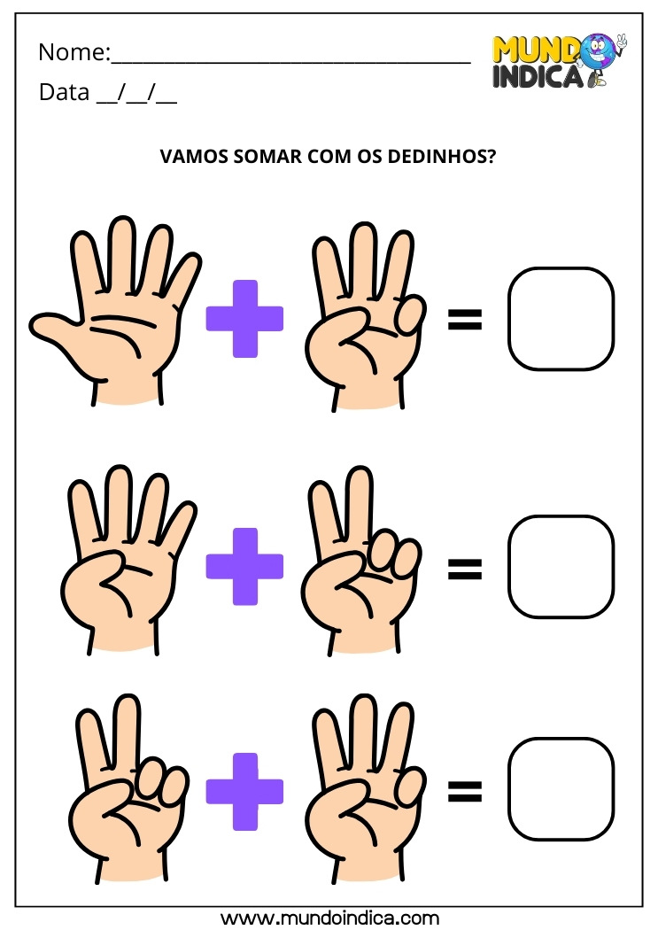 Atividade de Matemática 1º ano com Adição dos Dedos
