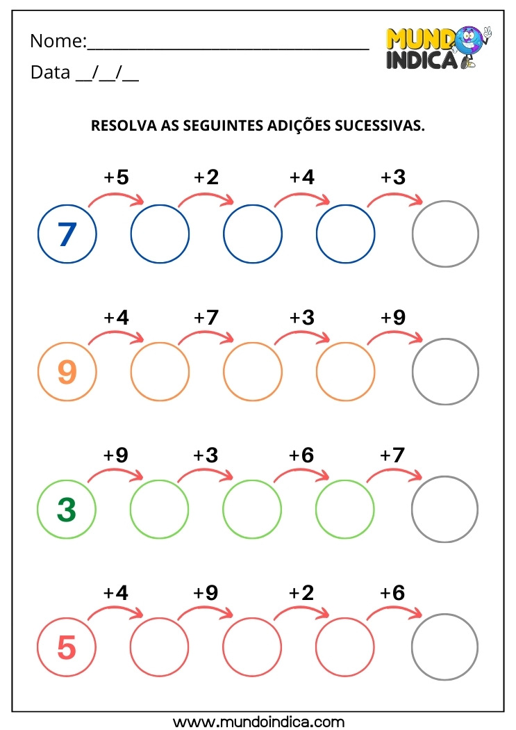 Atividade de Matemática 1º ano com Adições Sucessivas