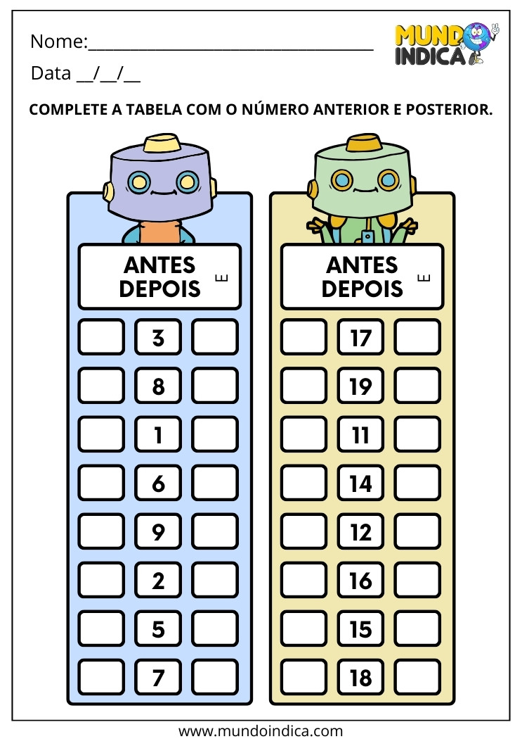 Atividade de Números Naturais com Antecessor e Sucessor – 1º Ano