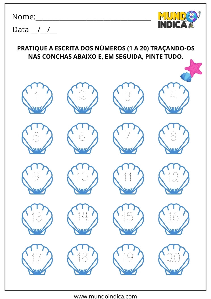 Atividade de Matemática 1º ano para Escrever nos Pontilhados os Números Naturais de 1 a 20 para Imprimir