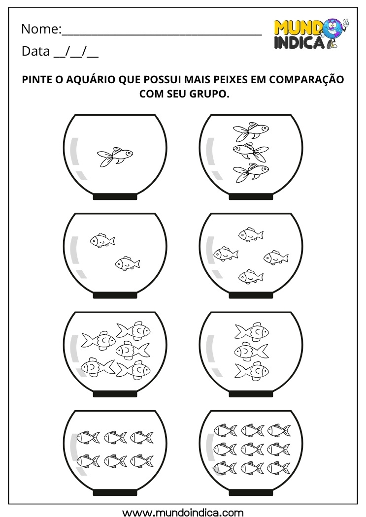 Atividade de Matemática 1º ano sobre Comparação de Quantidades com Pintura para Imprimir