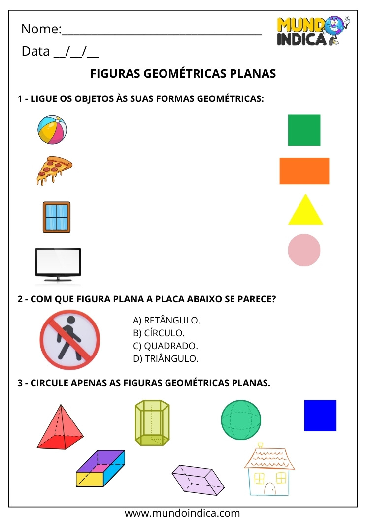 Atividade de Matemática 1º ano sobre Figuras Geométricas Planas para Imprimir 2