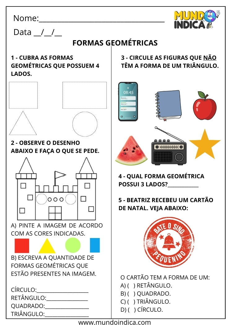 Atividade de Matemática 1º ano sobre Formas Geométricas 3