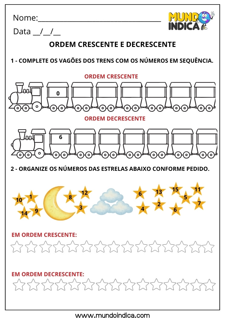 Atividade de Ordem Crescente e Decrescente para o 1º Ano para Imprimir 1