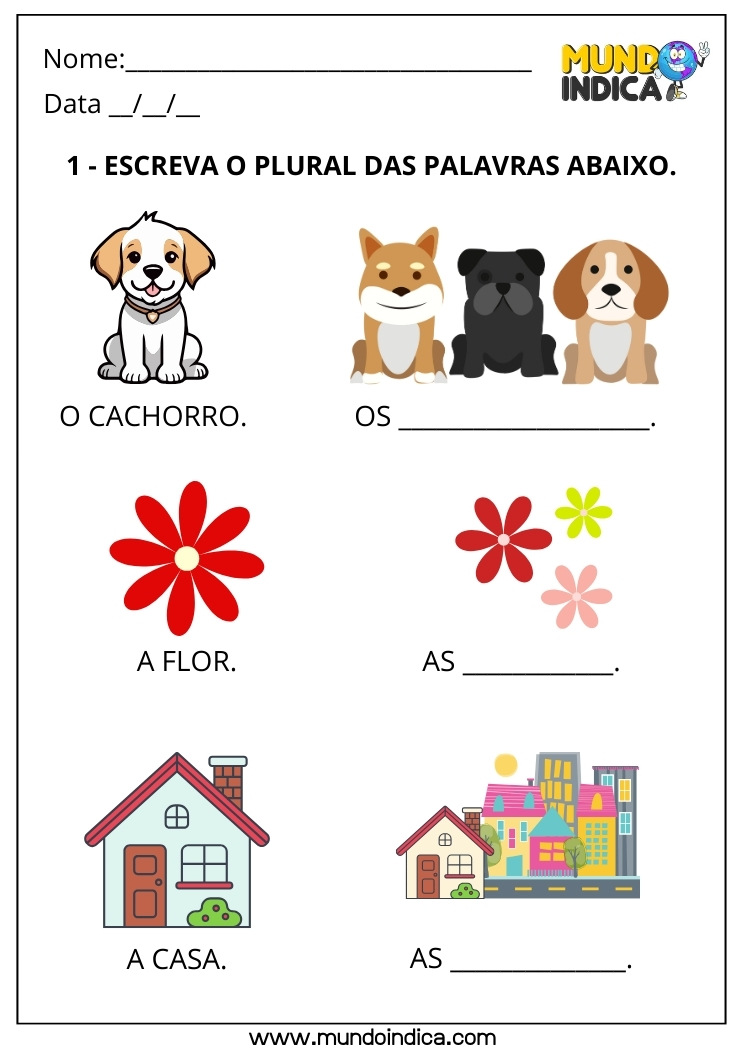 Atividade de Português Escreva o Plural das Palavras