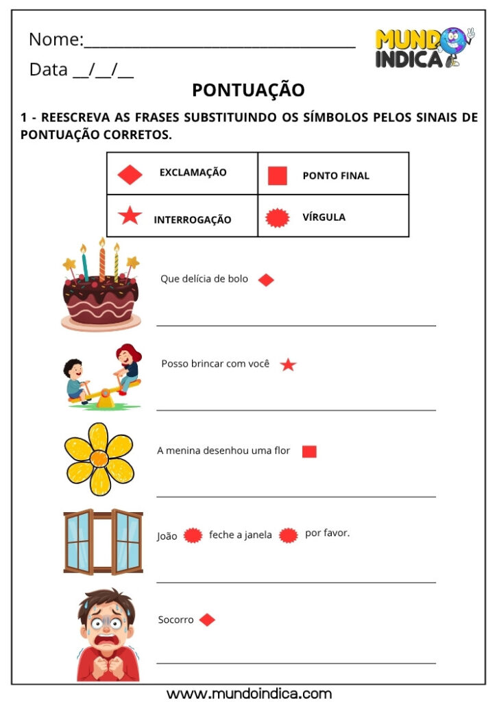 Atividades de Português com Sinais de Pontuação