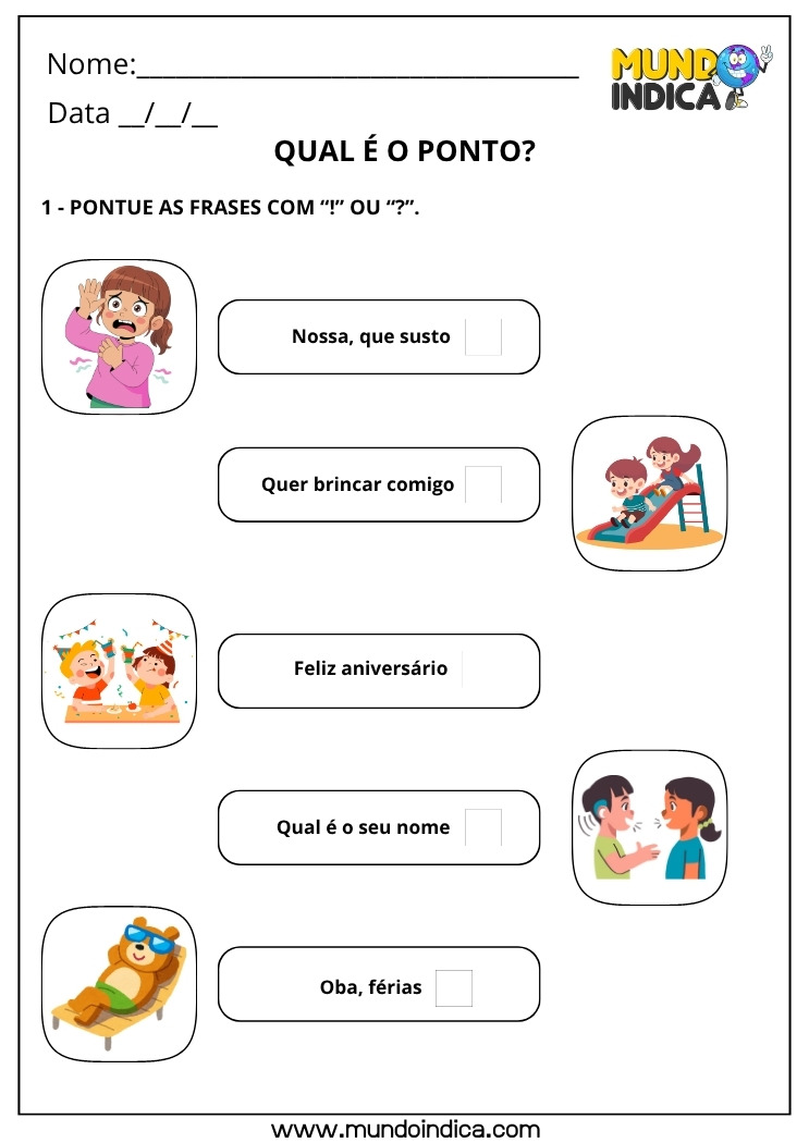 Atividade de Português com Exclamação e Ponto de Interrogação