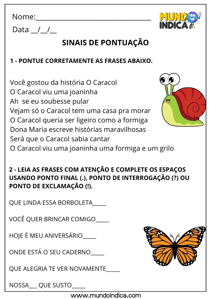 Atividade de Português com Sinais de Pontuação para Imprimir