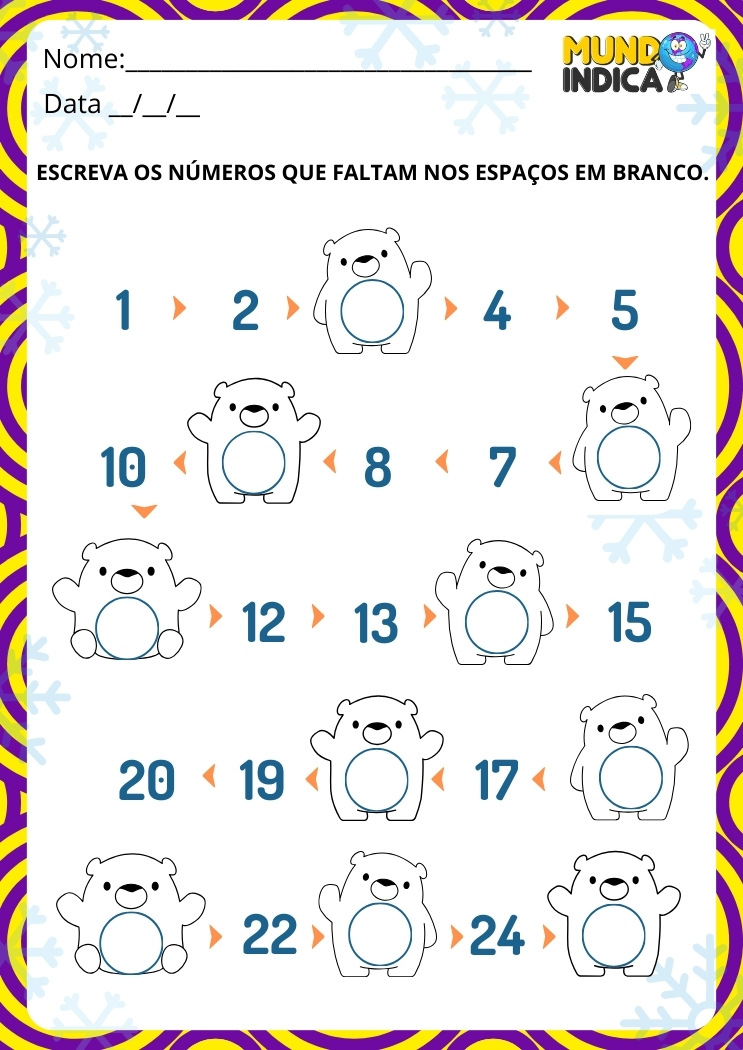 Atividade de Sequência Numérica 1 a 25 para o 1º Ano para Imprimir