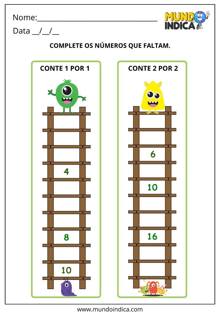 Atividade de Sequência Numérica Conforme o Padrão para o 1º Ano para Imprimir
