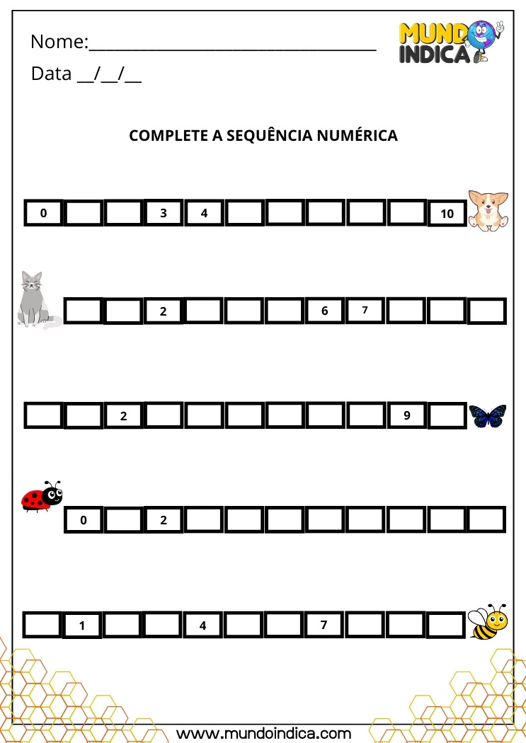 Atividade de Sequência Numérica de 0 a 10 para o 1º Ano