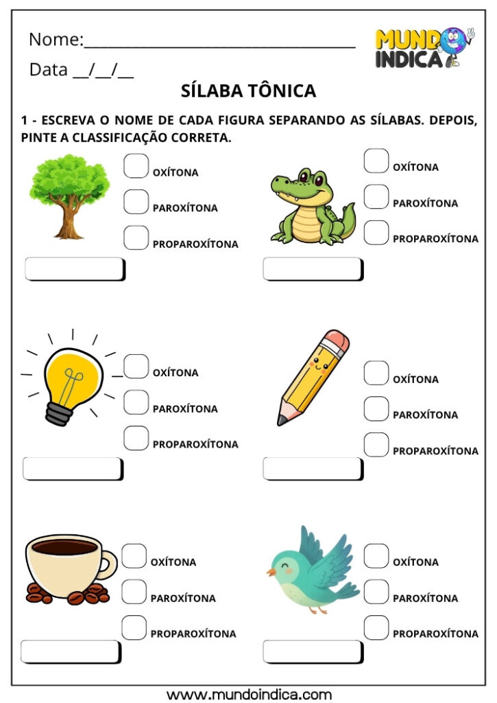 Atividades de Sílaba Tônica para o 3º ao 5º ano