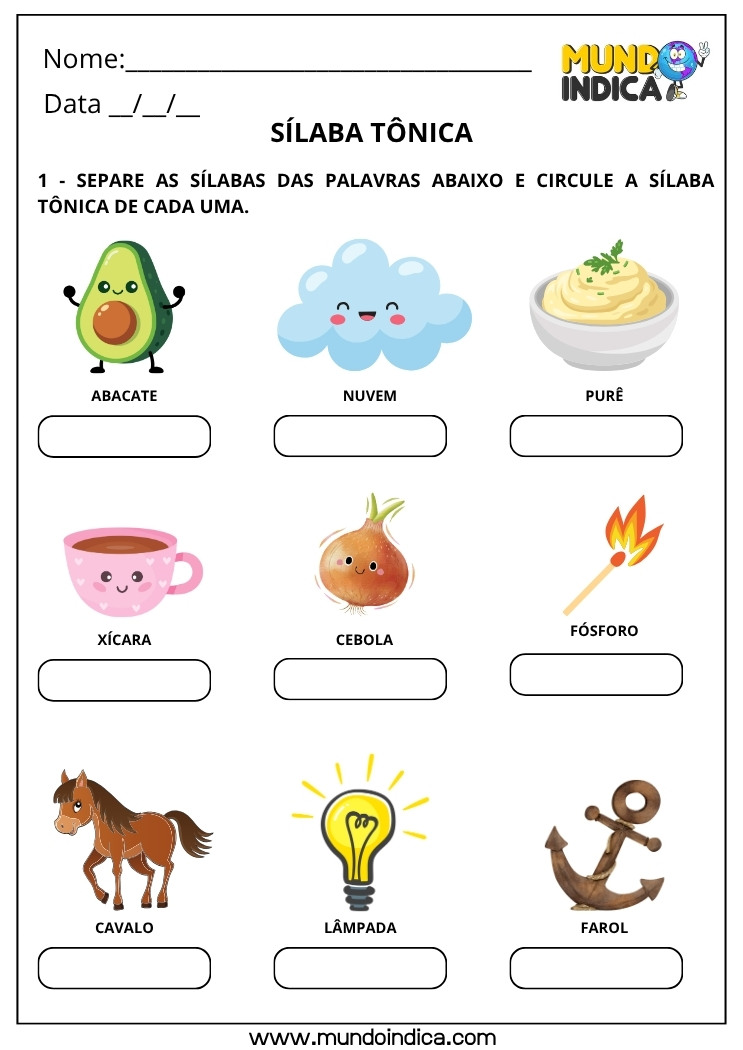 Atividade de Sílaba Tônica 2 para Imprimir