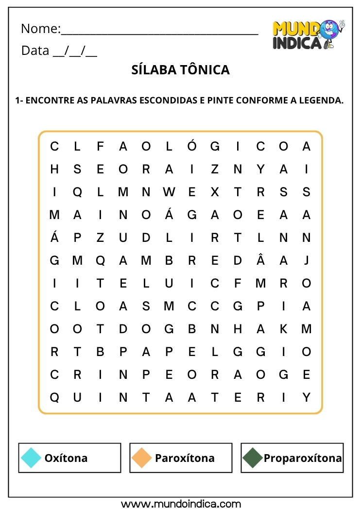 Atividade de Sílaba Tônica 4 para Imprimir