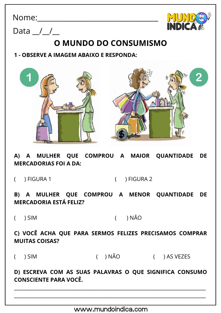 Atividade sobre Consumo Consciente para o 4º Ano Fundamental para Imprimir