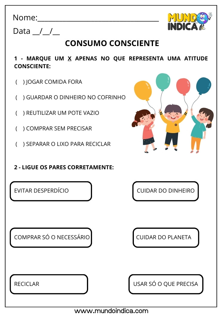 Atividade sobre Consumo Consciente para o 4º Ano Fundamental