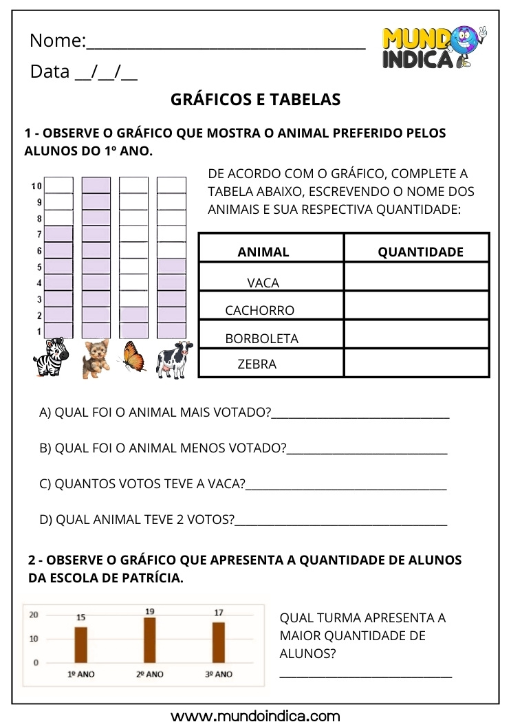 Atividade sobre Gráficos e Tabelas para o 1º Ano 1