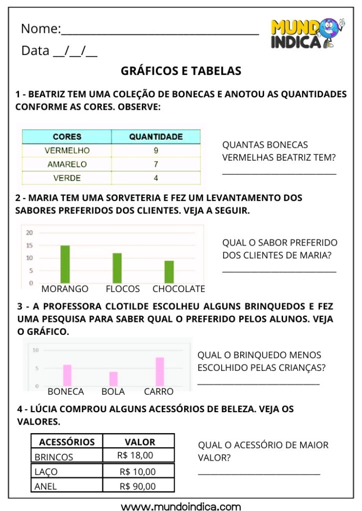 Atividades sobre Gráficos e Tabelas para o 1º Ano