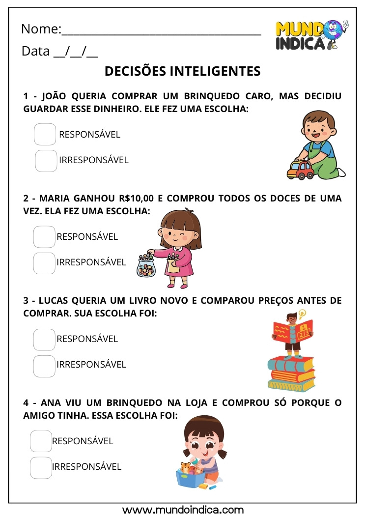 Atividade sobre o Consumo Responsável e Decisões Inteligentes de Compra para o 4º Ano Fundamental para Imprimir